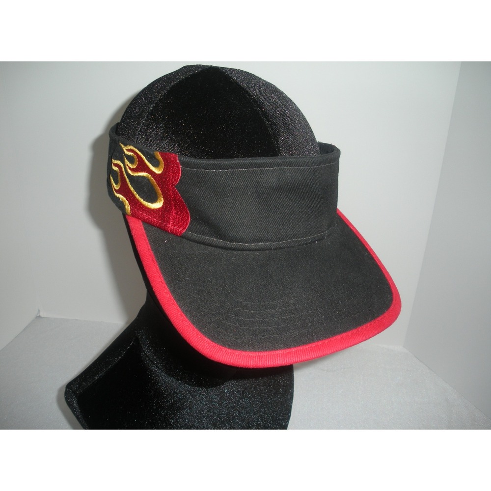 Magic Headwear Black Sun Visor Red Gold Embroidered Flames One Size Cotton